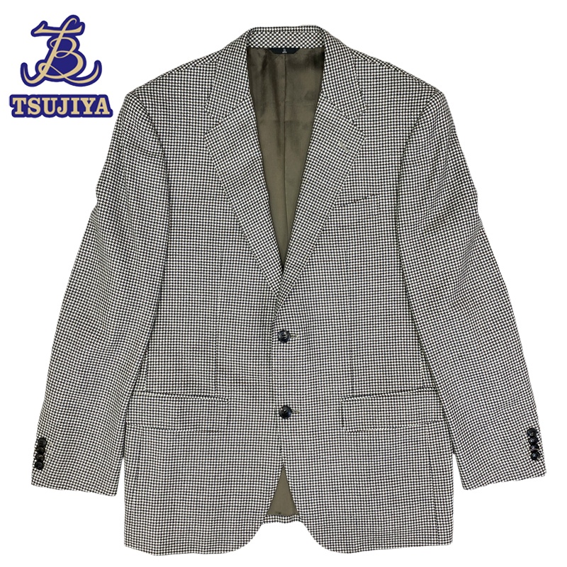 【美品 中古A】LANVIN ランバン テーレードジャケット 千鳥柄 グレー系 メンズ #46 【辻屋質店A3461】【質屋出品】