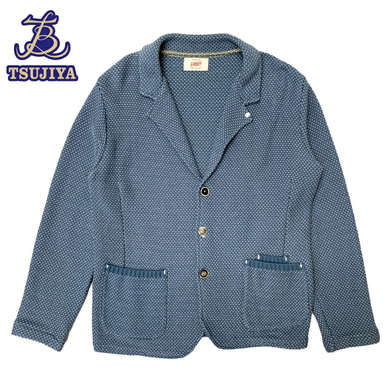 【中古AB】BOB ボブ ニットジャケット ツイード ブルー&times;グレー系 メンズ #M【辻屋質店A3467】【質屋出品】｜辻屋質店