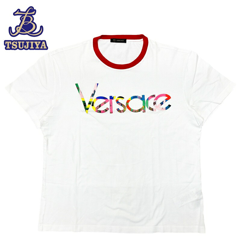 【中古AB】【レタパ配送 同梱不可】 VERSACE ヴェルサーチェ ロゴ半袖Tシャツ ホワイト レッド ＃XL 【辻屋質店A3792】【質屋出品】