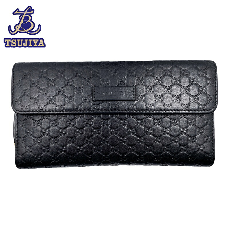 【中古AB】GUCCI グッチ グッチシマ 二つ折り/ラウンドジッパー紙入れ 黒いこと ゴールド金具【辻屋質店B3460】【一六銀行見せびらかす】