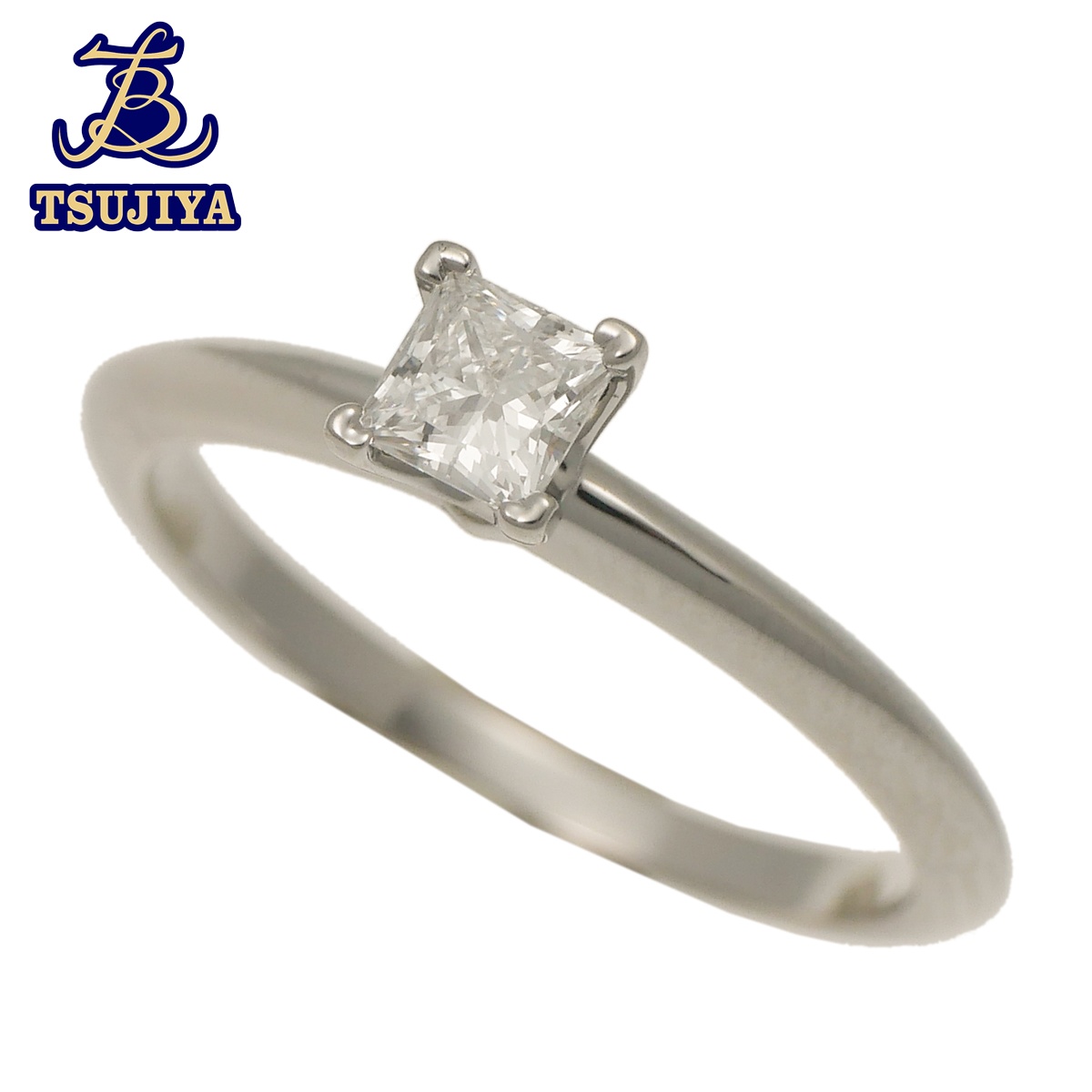 【中古A】【美品】 TIFFANY&Co. ティファニー ソリティアリング スクエアカット Pt950 ダイヤ 9号 3g (辻屋質店J2888)(質屋出品)