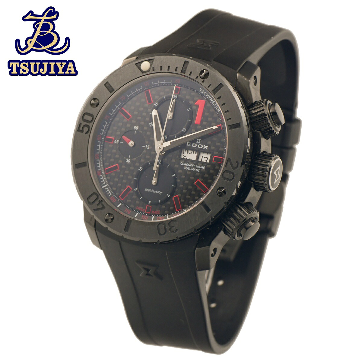 【中古AB】 EDOX エドックス クロノオフショア 01114-37N-NRO メンズウォッチ オートマ ブラックカーボン文字盤 (辻屋質店W1465)(質屋出品)