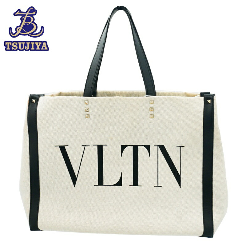 【中古AB】VALENTINO ヴァレンティノ VLTNロゴ トートバッグ ホワイト&times;ブラック【辻屋質店B3519】【質屋出品】**｜辻屋質店