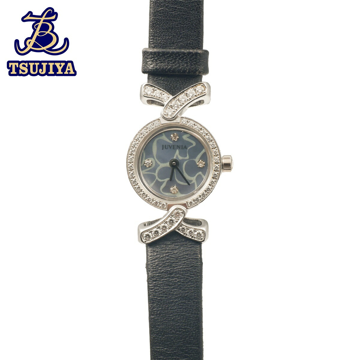 【中古AB】JUVENIA ジュベニアレディースウォッチブルーシェル文字記号盤ダイヤベゼル 石英(辻屋質店W1479)(一六銀行見せびらかす)
