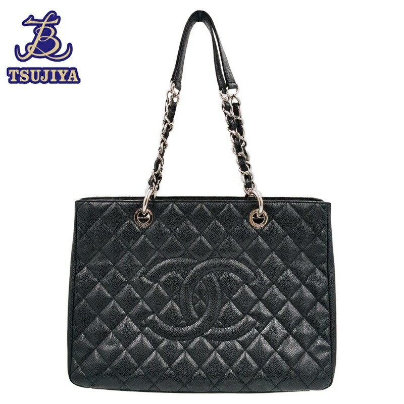【中古B】CHANEL シャネル GSTトートバッグ キャビアスキン ブラック 1番台【辻屋質店B3535】【質屋出品】**｜辻屋質店
