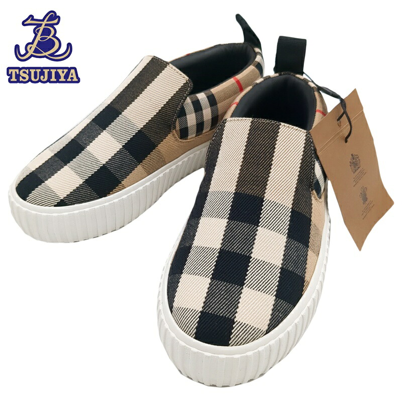 【見せびらかす品 新品負けず劣らず】BURBERRY バーバリー スリッポン ノバチェック ベージュ キッズ 8060630 #33【辻屋質店A3952】【一六銀行見せびらかす】