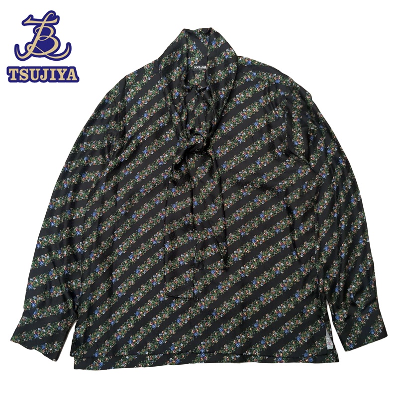 【中古A】DOLCE&GABBANA ドルチェ＆ガッバーナ ボウタイ付きシルクシャツ メンズ 花柄 ブラック【辻屋質店A4001】【質屋出品】