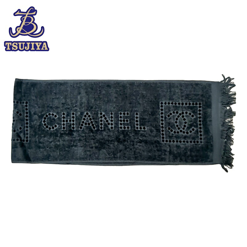 【中古AB】CHANEL シャネル 西洋手ぬぐい フリンジ 黒いこと ココマーク ロゴタイプ 運動競技【辻屋質店S1046】【一六銀行見せびらかす】