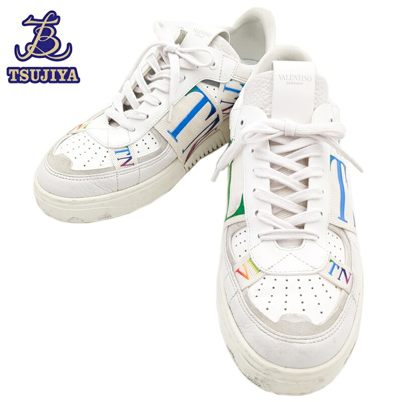 【中古AB】VALENTINO GARAVANI ヴァレンティノカラヴァーニ なめし革スニーカー 白いこと/マルチ色合い メンズ #42【辻屋質店A4029】【一六銀行見せびらかす】