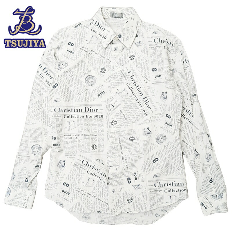 【中古AB】Dior クリスチャンディオール ニュースペーパープリントシャツ 長袖 Yシャツ レディース 013C502A4834 #38【辻屋質店A3943】【一六銀行見せびらかす】