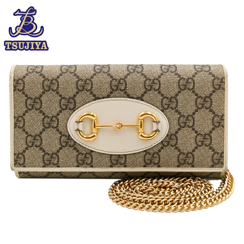 【中古AB】 GUCCI グッチ 導管ビット チェーンウォレット 621888 GGスプリーム ベージュ×白いこと ゴールド金具【辻屋質店B3643】【一六銀行見せびらかす】