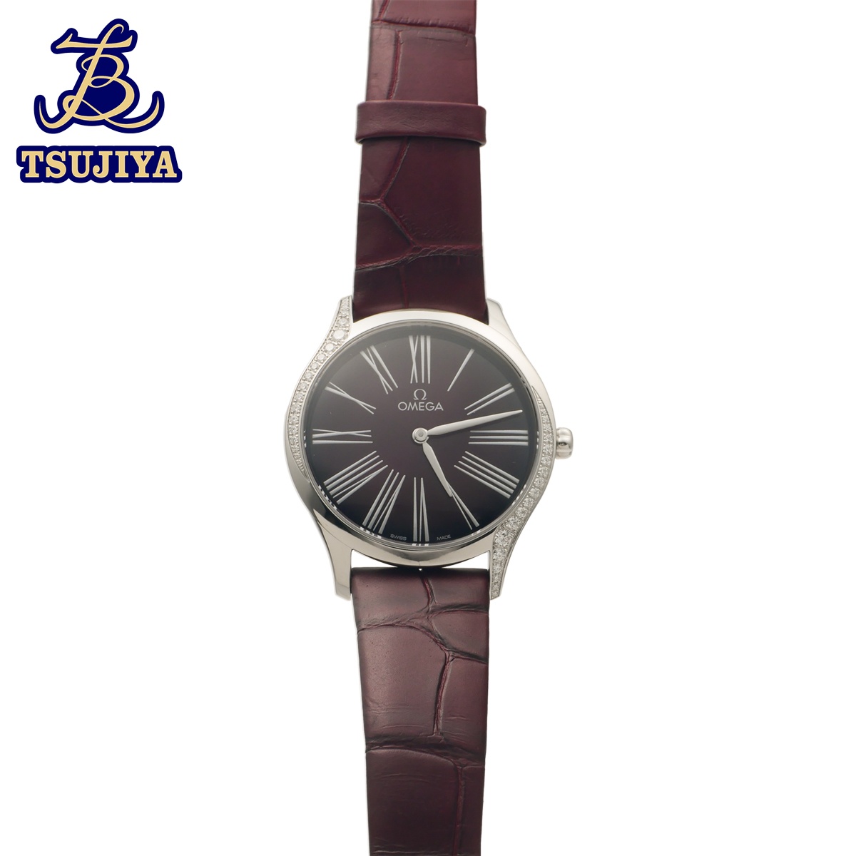 【中古A】OMEGA オメガデヴィル トレゾアレディースウォッチパープル文字記号盤ダイヤベゼル 石英(辻屋質店W1540)(一六銀行見せびらかす)
