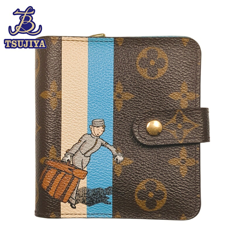 【中古AB】LouisVuitton ルイヴィトン コンパクトジップ M60036 二つ折り紙入れ モノグラムグルーム ベルボーイプリント【辻屋質店B3657】【一六銀行見せびらかす】