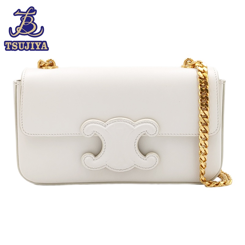 【中古AB】CELINE セリーヌ キュイル トリオンフ チェーンショルダーバッグ ホワイト レザー【辻屋質店B3660】【質屋出品】｜辻屋質店