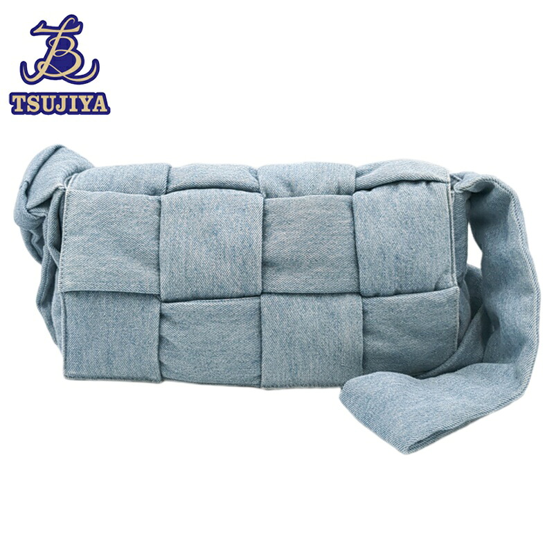 【中古AB】BottegaVeneta ボッテガヴェネタ パデッド テック カセット ショルダーバッグ ブルー系 イントレチャート ウォッシュドデニム【辻屋質店B3663】【質屋出品】｜辻屋質店