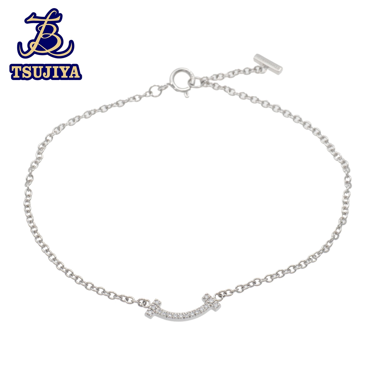 【中古A】TIFFANY&Co. ティファニーTスマイルブレスレットマイクロダイヤ 750WG16.5cm 1.8g(辻屋質店J3051)(質屋出品)｜辻屋質店