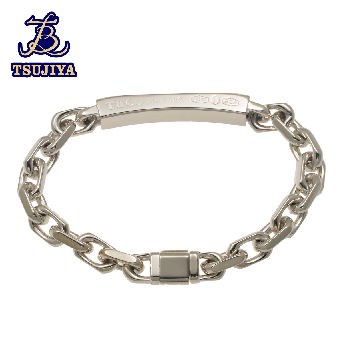 【中古A】【美品】TIFFANY&Co. ティファニーメイカーズIDプレートチェーンブレスAg925 18.5cm 40.1g(辻屋質店J3068)(質屋出品)｜辻屋質店