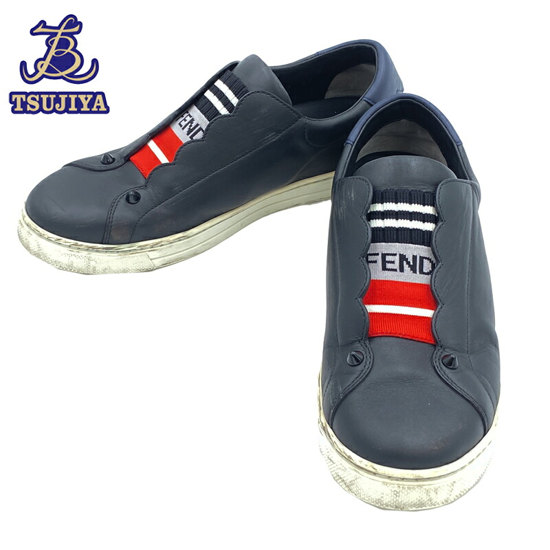 【中古AB】FENDI フェンディ レザースリッポン ブラック×ネイビー レディース #37 インソール約23cm 【辻屋質店A3397】【質屋出品】