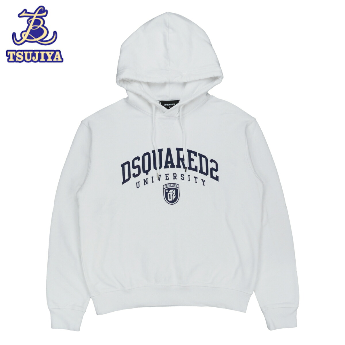 【ほぼ美品 中古A】 DSQUARED2 ディースクエアード パーカー ロゴプリント メンズ Mサイズ ホワイト×ネイビー 【辻屋質店A3114】【質屋出品】