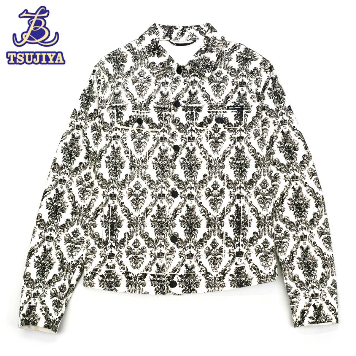 【中古AB】DOLCE\u0026GABBANAドルチェ\u0026ガッバーナジャケットGジャン大きさ52 ダマスク柄白いこと 黒いこと ジーンズ(辻屋質店A2912)(一六銀行見せびらかす)**