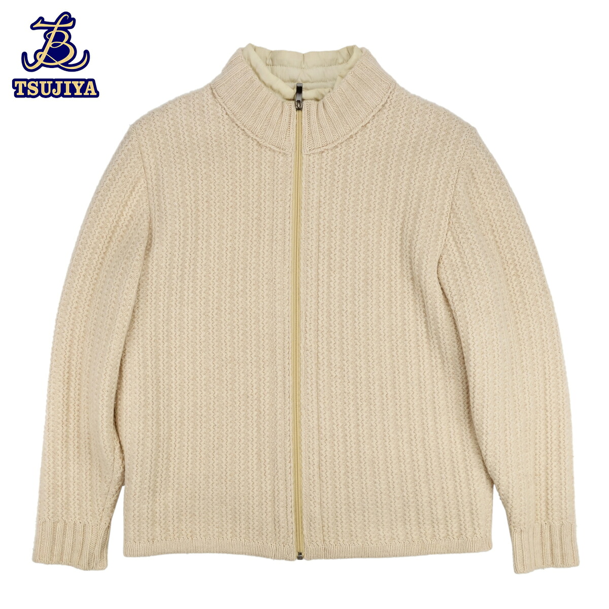 【中古AB】LANVIN ランバン インナーダウンニットジャケット アイボリー系 メンズ #48 【辻屋質店A3249】【質屋出品】