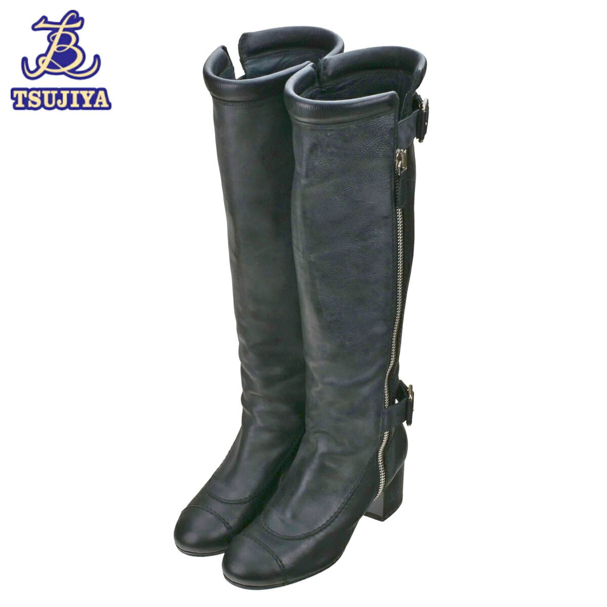 【中古AB】CHANEL シャネルサイドジップロングブーツブラックサイズ36_1/2 23.5cm相当(辻屋質店A2866)(質屋出品)**｜辻屋質店