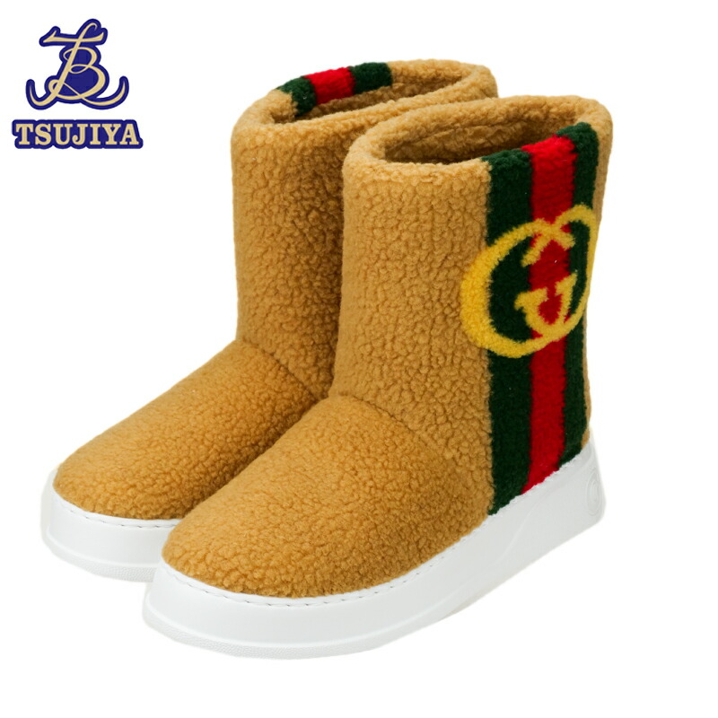 【ほぼ美品 中古A】 GUCCI グッチ インターロッキング ボアブーツ ベージュ系 レディース #7(実寸26cm) 【辻屋質店A3204】【質屋出品】