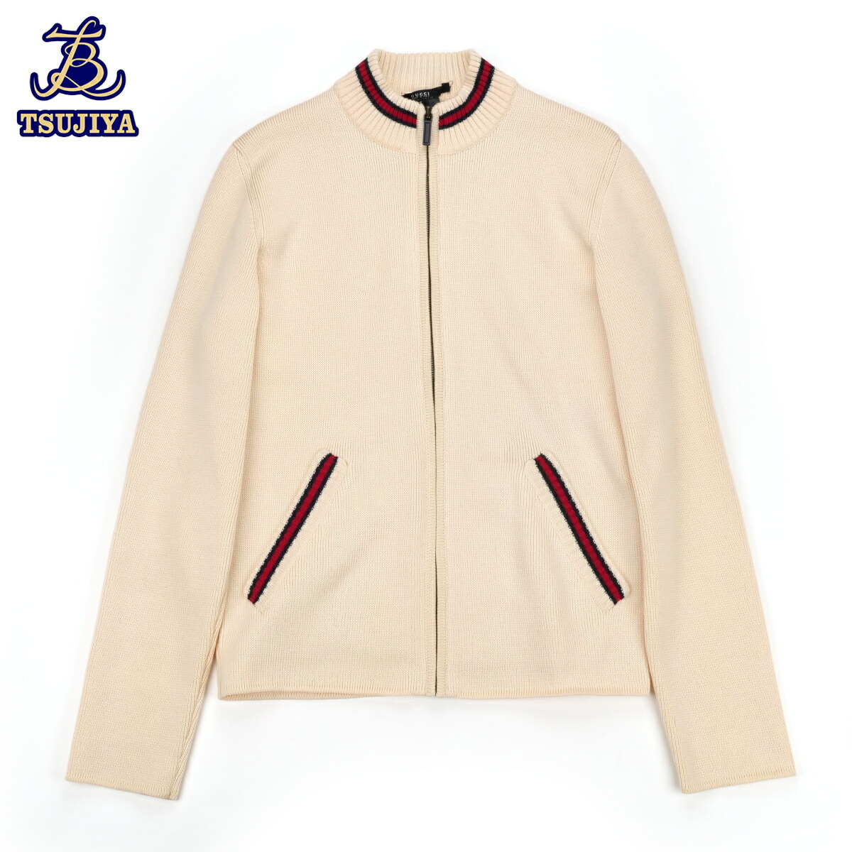 【中古AB】GUCCI グッチ ジップアップニットジャケット アイボリー系 メンズ 【辻屋質店A3267】【質屋出品】