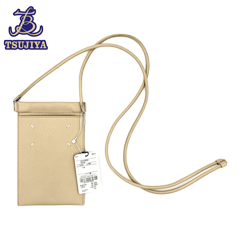【未当て嵌める 見せびらかす品】MaisonMargeila メゾンマルジェラスマートフォンポーチSA1VZ0002 ベージュ なめし革【辻屋質店B2739】【一六銀行見せびらかす】 ショルダーバッグ・メッセンジャーバッグ-バッグ-レディースバッグ