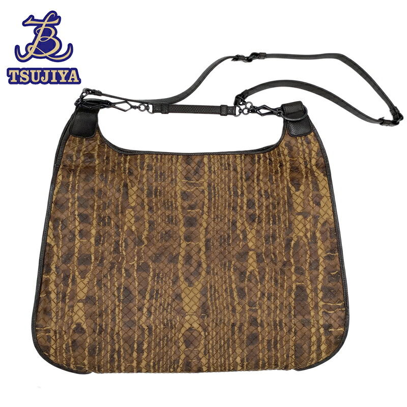 【中古AB】BottegaVeneta ボッテガヴェネタ イントレチャートショルダーバッグ ブラウン/ゴールド 【辻屋質店B3132】【質屋出品】