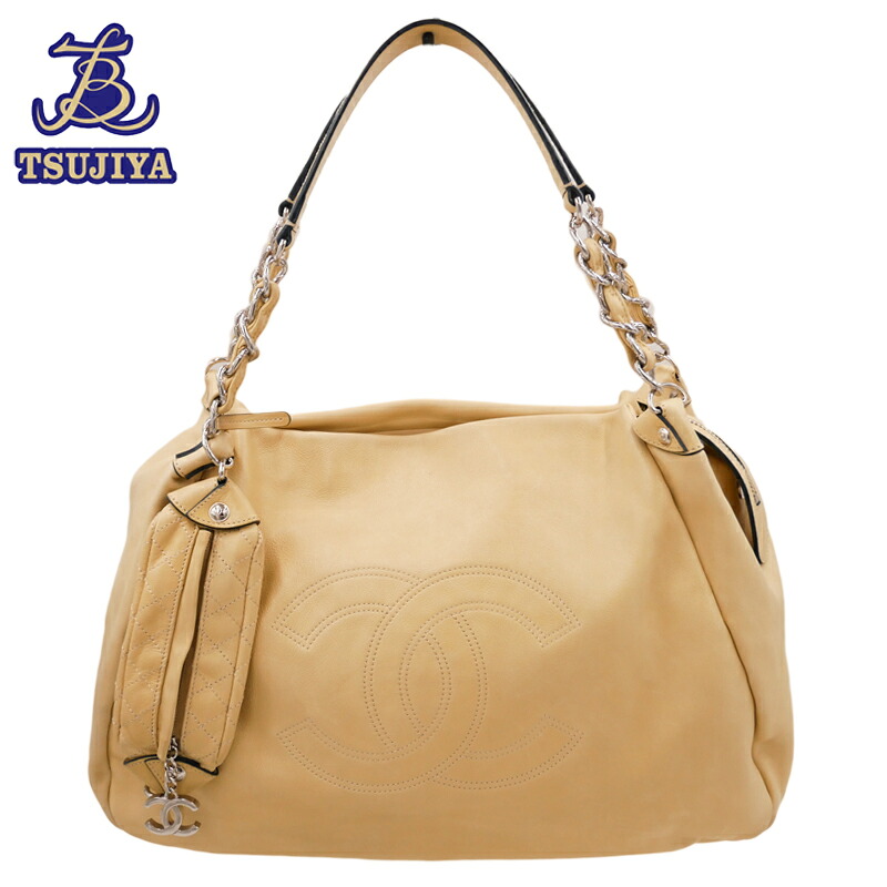 【中古AB】CHANEL シャネル チェーンハンドバッグ デカココマーク アイボリー イエロー系 ネイビー 【辻屋質店B3312】【質屋出品】 98,450円