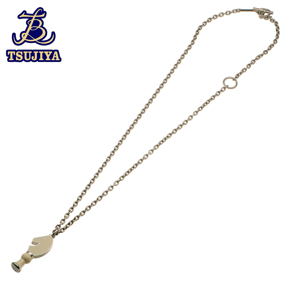 【中古AB】 HERMES エルメス カヴァリエ ホースチェスネックレス メタル ホワイト 最大57cm 22g 【辻屋質店J2674】 【質屋出品】