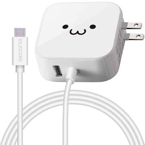 エレコム スマートフォン・タブレット用AC充電器 PD対応 42W Type-Cメス1ポート(30W) USB-Aメス1ポート(12W) Type-Cケーブル一体型 1.5m ホワイトフェイス MPA-ACCP12WF
