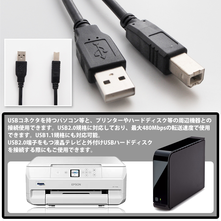 楽天市場 Usbケーブル 3m Usb2 0 ブラック ハイスピード スタンダード Usb A Type オス Usb B Type オス プリンタ ハードディスク 接続 Hi Speed 黒 300cm Ul Capc007 Ul Yn 即日出荷 ウルマックス 楽天市場店