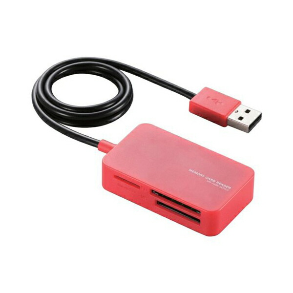 エレコム カードリーダー USB2.0 2倍速転送 ケーブル一体タイプ コンパクト設計 レッド MR-A39NRD メモリリーダライタ SD MS CF対応