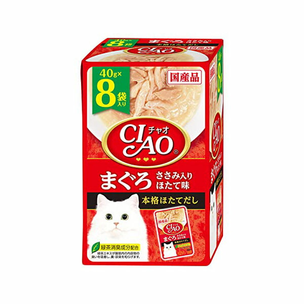 【6個セット】 いなば チャオ パウチ 8袋入り まぐろ ささみ入りほたて味 40gx8 ペースト 国産品 一般食 IC-381 いなばペットフード CIAO 緑茶消臭成分配合 IC381 キャットフード エクプラ特選 猫用フード 国産フード ペット用品 ウェットフード 安心素材