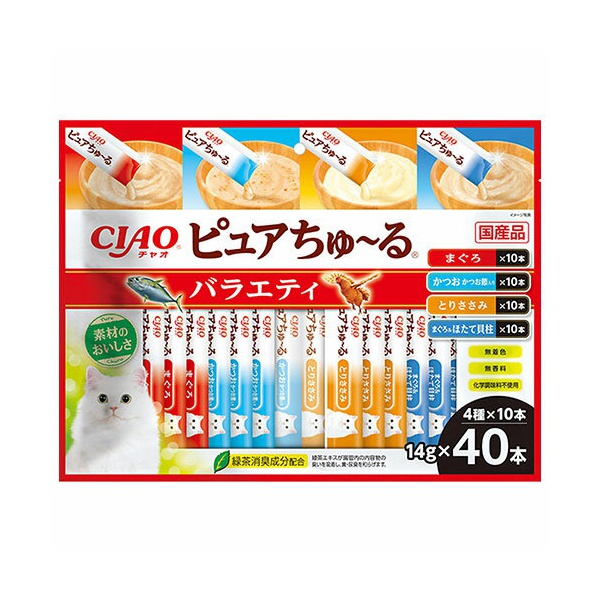 【12個セット】 いなばペットフード CIAO ピュアちゅーる バラエティ 14g×40P