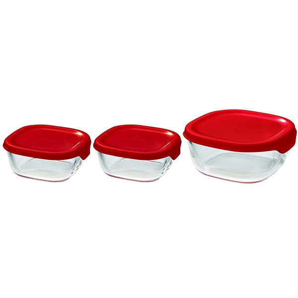【5個セット】 ハリオ KST-2012-R () 耐熱ガラス製保存容器3個セット 満水容量S/250ml、 M/600ml レッド HARIO 容器 お礼 御祝 オーブン調理 食器 入学内祝い 雑貨品 結婚 おかず 蓋つき プレゼント メッセージカード 高品質