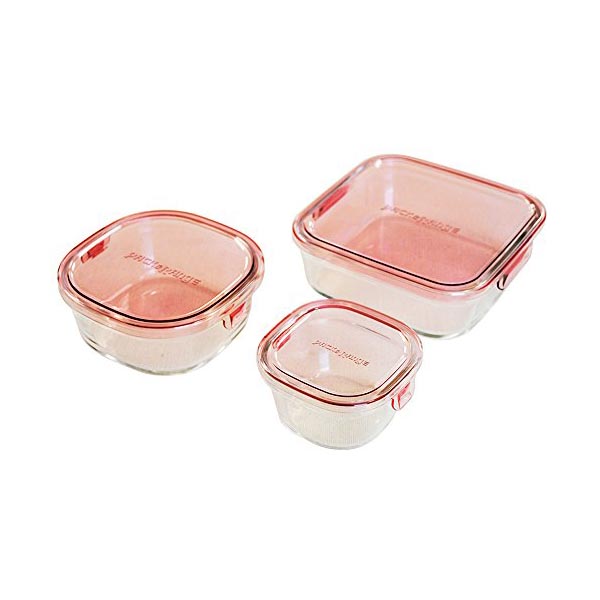 【10個セット】 iwaki イワキ 耐熱ガラス 保存容器 ピンク 角型 3個セット パック&レンジ PS-PRN-3P1 容器 食器 入学内祝い 雑貨品 おかず 収納 プレゼント 人気 つくりおき 食洗機対応 お返し 清潔 キッチン システムセット 人気商品