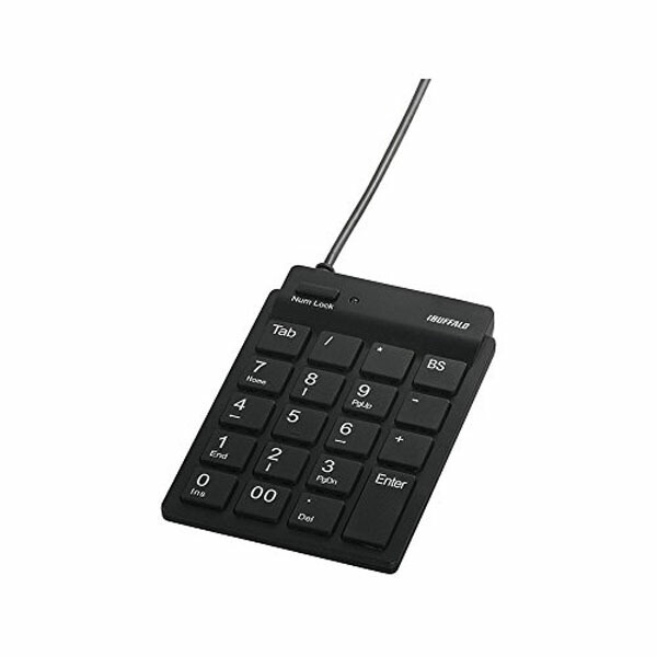 【4個セット】 バッファロー BSTKH08BK スリムテンキーボード USB2.0ハブ(2ポート)/Tabキー付き ブラック 有線テンキーパッド ハブ付き オフィス スリム マウス サプライ キーボード テンキー 有線 送料無料