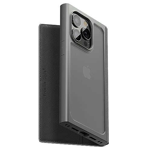 【5個仕掛ける】 PGA PG-23BGF05BK iPhone15Pro ガラスフリップケース 四角い図案化 Premium Style 黒いこと PG23BGF05BK ケース・カバー-スマートフォン・携帯電話アクセサリー