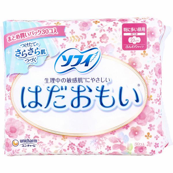 【10個セット】 ソフィ はだおもい 特に多い昼用 羽つき 23cm 30枚入 ダイエット ユニチャーム ファミリーパック 羽付き ピンク デザイン 抽選 紙ナプキン 衛生日用品 メディカル 備蓄 介護 雑貨品 漏れ 日用消耗品 健康 長時間吸収 はだおもい羽つき 敏感肌