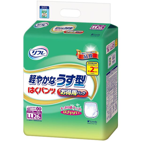 【6個書き割り】 リフレ はくズボン下 口さかしいなうす型 お得用容器に並べる LL大きさ 26枚入 うすくて好いたらしい 紙オムツ 尿手抜かり 老いらく者 ズボン下型 介護 介護装置 ズボン下手合い しり押し 成年者 御襁褓 成年者用紙おむつ はき分かりやすい 成年者用オムツ 御通じかかわり合い 御通じ世話をする