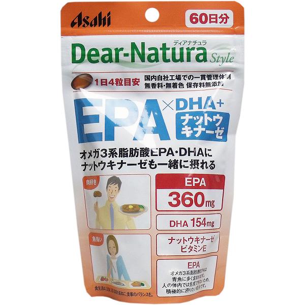 【2個セット】 ディアナチュラスタイル EPA×DHA+ナットウキナーゼ 60日分 240粒入 アサヒグループ 食生活 ナットウキナーゼ 必須脂肪酸 国産 バランス サプリメント アサヒ 生活習慣病 スタイル 着色料 食事関連 脂肪酸 無香料 無添加 無着色