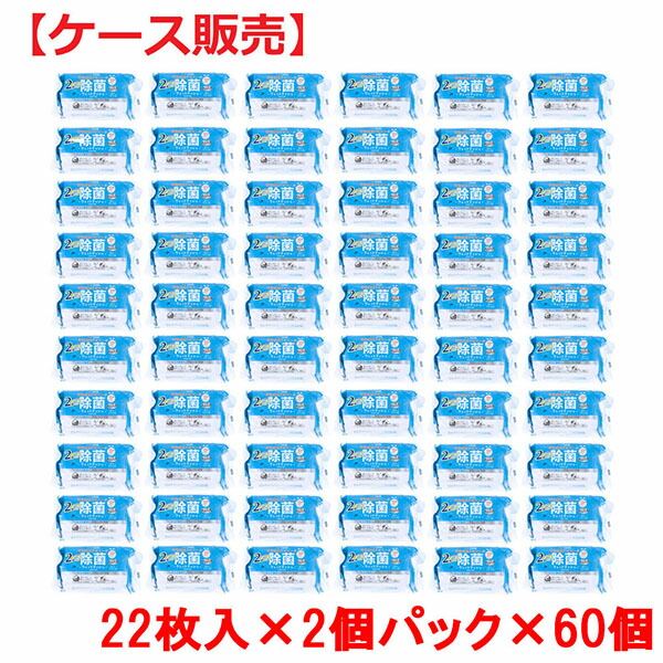 【10個セット】 清潔習慣 植物発酵アルコール 除菌ウエットティシュ お出かけ用 22枚×2個パック×60個【ケース販売】
