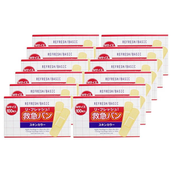 【5個セット】 リ・フレッシュ!救急バン スキンカラー Mサイズ 100枚入×12個セット|ウルマックス 店