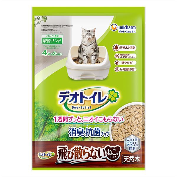 【12個セット】 ユニ・チャーム デオトイレ消臭・抗菌チップ天然木 飛び散らないねこ型チップ4.0L｜ウルマックス 店