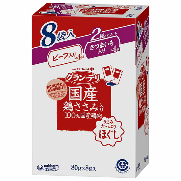 【10個仕掛ける】 ユニ惹きつける グラン・デリ 国産鶏ささみ 合切袋 ほぐし 成犬用 8袋風呂敷き包み 牛肉入り口・入口\u0026さつまいも入り口・入口 80g ×8 ウエットパウチ 犬 年歳特定化なし 原則として食 日本製 ユニ・チャーム unicharm 犬用ボンネット ドッグフード 愛玩動物備品 愛玩動物世話をする 国産 楽になること原料品