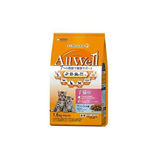 【6個セット】 ユニチャーム AllWell 健康に育つ子 猫用 フィッシュ 味挽き小魚と ささみ のフリーズ ドライ パウダー入り 1.6kg 子猫 総合栄養食 日本製 ユニ・チャーム unicharm 下部尿路の健康維持 キャットフード 着色料不使用 猫用フード 安心素材