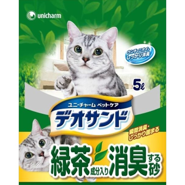 【6個セット】 ユニチャーム デオサンド 緑茶成分入り消臭する砂 5L 猫の室内トイレ用砂 日本製 ユニ・チャーム unicharm ベントナイト 猫用トイレ砂 ねこグッズ ペットグッズ トイレ砂 猫トイレ ペット用品 トイレタリー トイレ用品 シート 安心素材